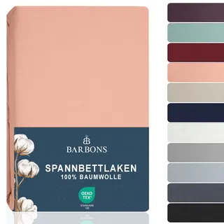 BARBONS Spannbettlaken 140x200cm - 100% Baumwolle Spannbetttuch Oeko-TEX Zertifiziert Bettlaken Jersey Bettwaren und Bettbezug für Boxspringbett und Dicke Matratzen bis 27 cm - Rosa 140 x 200