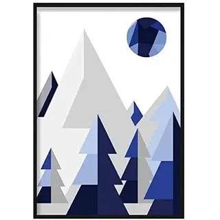 Artze Wall Art Geometric Poly Forest Poster, 30 cm Breite x 40 cm Höhe, Marineblau/Grau