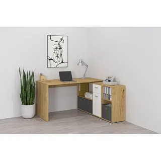 FMD Eckschreibtisch »Lexo« Schreibtisch/Sideboard viel Stauraum, beidseitig montierb., 136/205 cm