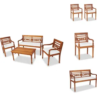 vidaXL 4-tlg. Garten-Lounge-Set mit Auflagen Massivholz Teak - Gartenmöbel-Sets - Braun
