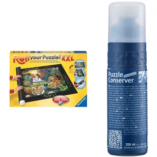 Ravensburger Roll Your Puzzle XXL - Puzzlematte für Puzzles mit bis zu 3000 Teilen, Puzzleunterlage & Puzzle-Conserver - Transparenter Puzzlekleber um Puzzles zu fixieren und aufzuhängen, 200 ml