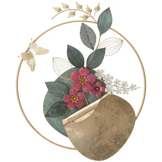 Wanddeko , Grün, Rosa, Weiß, Goldfarben , Metall , 67x74x8 cm , Bilder & Rahmen, Wanddeko