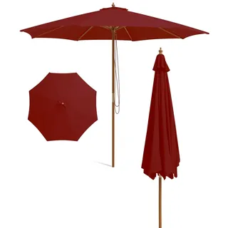 FANTASK Sonnenschirm aus Holz, Ø 300 cm, Gartenschirm, Balkonschirm, Marktschirm für Garten, Balkon, Terrasse, Pool (Rot)