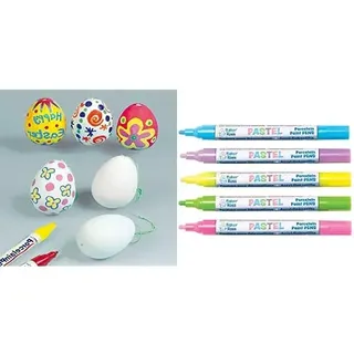 Baker Ross Keramik-Ostereier zum Aufhängen (4 Stück) Porzellanmalstifte in Pastelfarben (5 Stück)