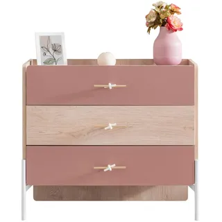 Hanah Home Stilvolle Kommode mit zahlreichen Ablagen, Braun & Rosa, 89 x 79 x 42 cm | 100% melaminbeschichtet, Wandmontage, zerlegt