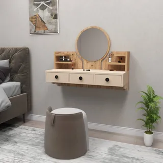 Skye Decor, Polina - Atlantic Pine, Beige, Schminktisch, Atlantische Kiefer, 100 % MELAMINBESCHICHTETE SPANPLATTEN, 90 x 36,8 x 75 cm - Beige