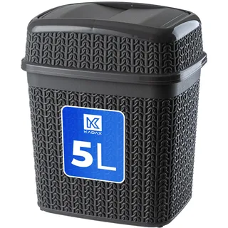KADAX Kosmetikeimer aus Kunststoff "Tonni", Abfalleimer mit Schwingdeckel, Mülleimer für Bad, Anthrazit, 5L - Grau