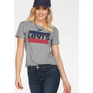 T-Shirt LEVI'S "Graphic Sport Tee Pride Edition", Damen, Gr. S (34), grau, Jersey, Obermaterial: 100% Baumwolle, bedruckt, Basic, figurbetont normal, Rundhals, Shirts T-Shirt, Logoprint auf der Brust