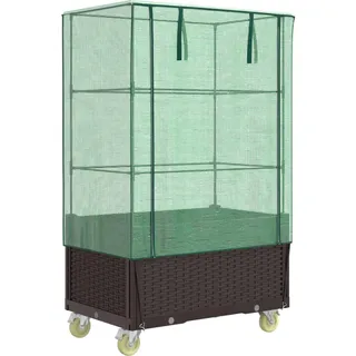 Hochbeet mit Aufsatz und Rollen Rattan-Optik 80x50x182 cm - Braun