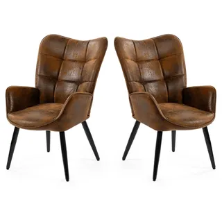 MEUBLE COSY Sessel 2er Set Relaxsessel Lehnstühle Polstersessel Einzelsofa mit Metallbeinen Ohrensessel für Wohnzimmer Schlafzimmer Büro Vanity, Wildleder, Braun