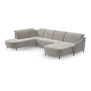 CAVADORE Wohnlandschaft Blue/Sofalandschaft mit Longchair im modernen Design, inklusiv Kopfteilverstellung und mattschwarzen Metallfüßen / 356 x93 x 249 / Mikrofaser, Hellgrau