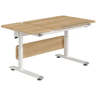 Paidi Jugendschreibtisch , Weiß, Eichefarben , Metall, Kunststoff, Holzwerkstoff , rechteckig , Kufe, Rundrohr , 70x53-79x130 cm , Blauer Engel, Goldenes M , höhenverstellbar, in verschiedenen Holz-Dekoren erhältlich , Holzmöbel, Holztische, Schreibtische Holz, Kinderschreibtische Holz