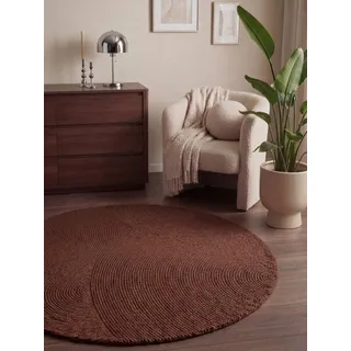 HANSE HOME Calmio auch als Läufer und in rund", rot braun, H:18mm Ø:200cm, Wolle, Teppiche, Wollteppich, Handgetuftet, Wolle, Natur, Wohnzimmer, Schlafzimmer, Skandi, Hygge