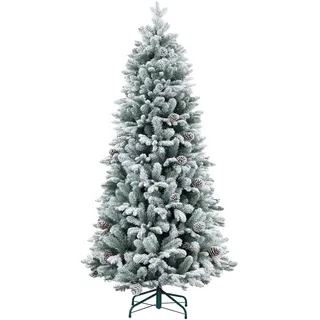 Homcom Künstlicher Weihnachtsbaum mit Schnee, 183 cm Christbaum mit 1489 Spitzen, klappbar Metallständer, für Weihnachten Deko, Grün