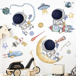 WandSticker4U®- XXL Wandtattoo Baby ASTRONAUT Kinderzimmer I Wandbilder: 87x79 cm I Wand Aufkleber Wandsticker Babyzimmer Junge Weltall Weltraum Rakete Mond Raumschiff Deko selbstklebend