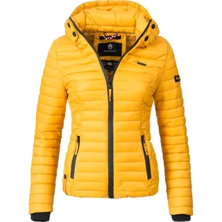 Steppjacke MARIKOO "Steppjacke Samtpfote", Damen, Gr. XS, gelb, Obermaterial: 100% Nylon NY.  Obermaterial: Futter: 100% Polyester PES. 100% Polyester PES., figurbetont hüftlang, hoch geschlossener Ausschnitt, Ärmel ohne Ärmelschlitz Rippstrickbündchen, Jacken Steppjacke, ultraleichte Übergangsjacke mit Kapuze