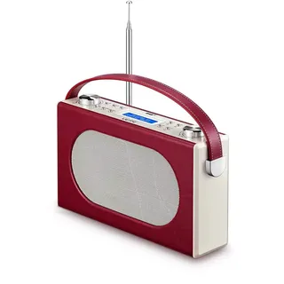 Tragbarer Retro Design DAB Plus/FM Radio, Bluetooth Lautsprecher DAB + Radio mit Wiederaufladbarer Lithium-Akku, Radiowecker, Starkem Empfang, Inklusive DC Netzkabel (Rot)