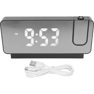 Projektionswecker, Zeit-, Datums- und Temperaturanzeige, 180-Grad-Weitwinkel, HD-LED-Bildschirm, projizierbare Uhr für Zuhause, Schwarz