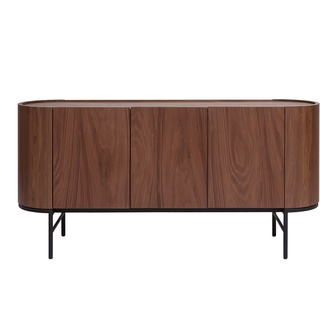 Design-Sideboard dunkles Walnussfurnier und schwarzes Metall 3 Türen B160 cm SKYE