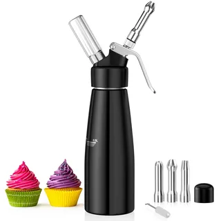 Newaner 500ml sahnespender,mit 3 Edelstahl Deko-Düsen und 1 Reinigungbürste