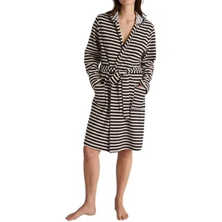 CALIDA Lounge Stripe Bademantel Damen, Länge 100cm,aus 100% weicher Bio Baumwolle, weiche Bündchen für zusätzliche Wärme, pflegeleicht