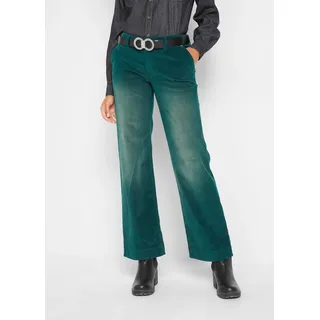 Cordhose BONPRIX "Stretch-Cordhose, Wide", Damen, Gr. 38, N-Gr, grün (tiefgrün used), Cord, Obermaterial: 98% Baumwolle, 2% Elasthan, unifarben, loose fit lang, Hosen Cordhose, aus Baumwolle und Elasthan, Loose Fit, ausgestelltes Bein