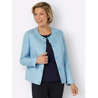 Jackenblazer CLASSIC BASICS "Bouclé-Blazer", Damen, Gr. 42, blau (aqua, ecru, gemustert), 100% Polyester, Blazer Jackenblazer