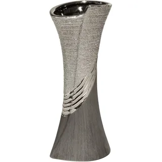 GILDE Moderne Vase Keramikvase Tischvase Dekovase Vase grau silber mit Relifierung, 8x10x19 cm