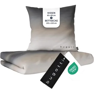 bugatti Bettwäsche 100% Baumwolle 155x220 cm beige & grau - Mako Satin | 2-teiliges Set inkl. Kissenbezug 80x80 cm, anschmiegsames & waschbares Bettwäsche-Set mit Reißverschluss, OEKO-TEX® geprüft