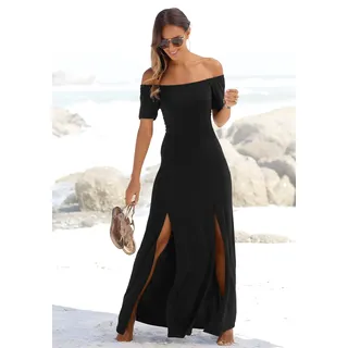 LASCANA Maxikleid "mit langen Beinschlitzen und Carmenausschnitt, elegant" Ohne Taschen schulterfreies Sommerkleid, Carmenkleid, bügelfreie Ware, Partykleid, schwarz