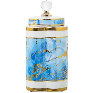 DRW Keramik Trommel in Weiß Blau und Gold 18 x 30 cm, Mehrfarbig, estandar