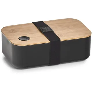 Zeller 14731 Lunch Box, Kunststoff/Bamboo, Brotdose, schwarz, ca. 19,3 x 11,8 x 6,8 cm, Bento Box mit Bambusdeckel