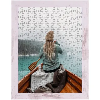 Rahmendesign24 Puzzlerahmen Milano für Puzzle ca. 500-1000 Teile 50x70cm 70x50cm Weiß vintage mit Acrylglas