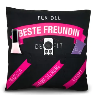 Bada Bing Dekokissen mit 3 Taschen Spruch - Beste Freundin Kissen zum selbst Befüllen als Geschenk - personalisiertes Geburtstagsgeschenk Geldgeschenk - Kissenhülle inkl. Kissen 01