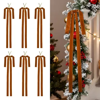 ZOCOYUU Weihnachtsgirlande aus Samt, Ornamente, Weihnachtsbaum, 59,9 x 39,9 cm, große Weihnachtskranz, Schleifen für Weihnachtsbäume, Dekoration, Party, Tür, Girlande, Dekoration (6 Stück, Dunkelbraun