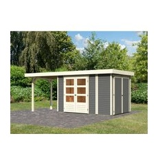 Karibu Gartenhaus Set Retola 3 Terragrau mit Anbauschrank 240 cm Breit 6,71 m2