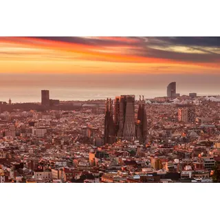Papermoon "BARCELONA-STADT SPANIEN SAGRADA FIMILIAR SKYLINE MEER", bunt,
