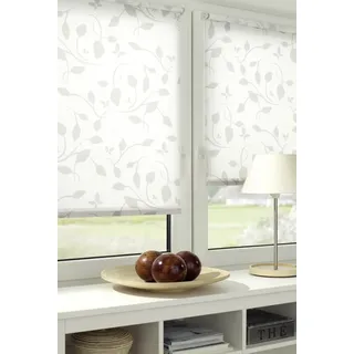 GARDINIA EasyFix Rollo mit Blättern weiß beige 120 x 150 cm