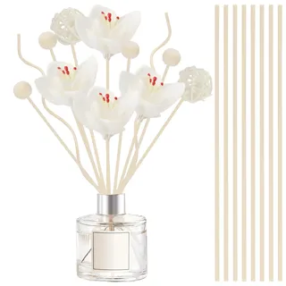 YUE QIN 22 Stück Raumduft Stäbchen Rattan Holzdiffusorstäbchen Rituals Duftstäbchen Holzfarbe Weiß Rattanstäbchen mit Blumen Diffuser Stäbchen für Badezimmer Büro im Wohnzimmer Schlafzimmer Hotel