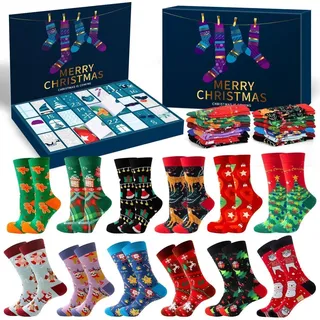 Socken Adventskalender 12 Paar Weihnachtssocken 2026 für Damen Herren Kinder
