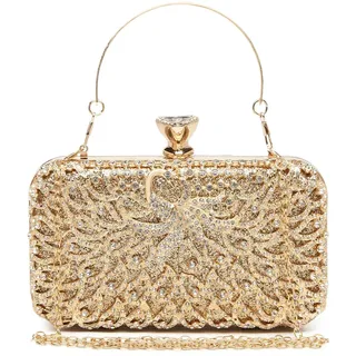 Miss Lulu Clutch Taschen für Frauen Hartschalen Clutches Beading Dinner Taschen Damen Pures Abendhandtaschen mit Abnehmbarer Kette (Gold)