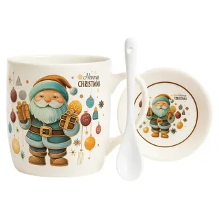 eCa KB34WZ3 Weihnachts-Geschenkset – Keramikbecher, Löffel, Untertasse, 350 ml