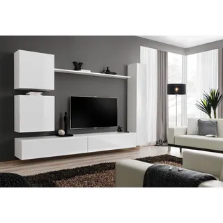 Weiß Luxus Wohnwand Wohnzimmer Möbel Designer TV-Ständer Wandregal Modernes Set - Weiß