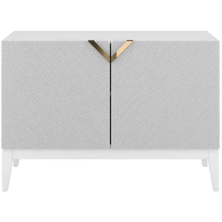 Visby Sideboard Demi 2D Long, Weiß-Gold, Mit Gefrästen Fronten, Massive Buche , Buchenholz , 100.5x70x42 cm , Kleinmöbel, Kommoden, Sideboards