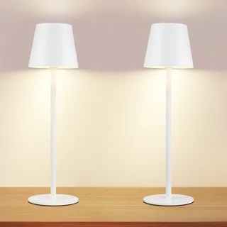 ZMH Tischlampe Kabellos LED Tischleuchte Nachttischlampe Touch Dimmbar 2er Schreibtischlampe USB Aufladbar Metall Schreibtisch Nachttisch Schlafzimmer - Weiß