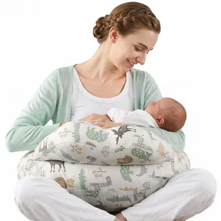 Shanna Stillkissen XXL, Flaschenfütterung Still Kissen, Multifunktionales Nursing Breastfeeding Pillow mit Waschbarem Bezug aus 100% Baumwolle, Verstellbare Taillengurtunterstützung(Waldtiere)
