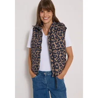 Steppweste CECIL, Damen, Gr. L (42), creamy mocha, Web, Obermaterial: 100% Polyester. Futter: 100% Polyester, hüftlang, Westen Steppweste, Kapuze mit Kordelzug, Elastiksaum, Animal-Print