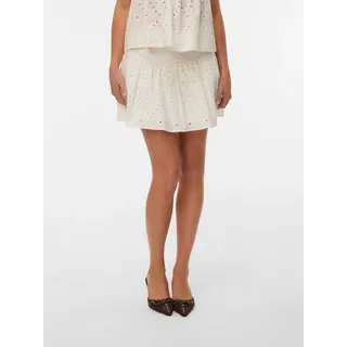 Minirock VERO MODA "VMHAY HW SHORT SKIRT", Damen, Gr. XS (34), weiß (snow weiß detail:snow weiß emb), Web, Obermaterial: 100% Baumwolle, unifarben, kurz, Röcke Minirock, Baumwolle, Stickerei, hinten mit elastischem Bündchen