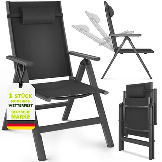 tillvex Gartenstuhl Premium 1 Stück Anthrazit klappbar aus Aluminium | Hochlehner mit Armlehnen | Klappstuhl verstellbar | Klappsessel Balkon Garten Terrasse - Grau