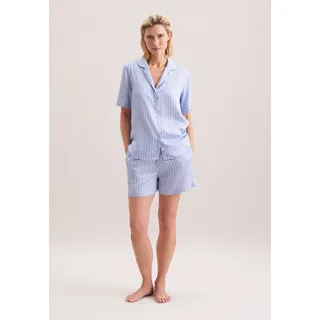 Pyjama SEIDENSTICKER, Damen, Gr. 42, blau, 100% Modal, gestreift, Homewear-Sets Pyjama